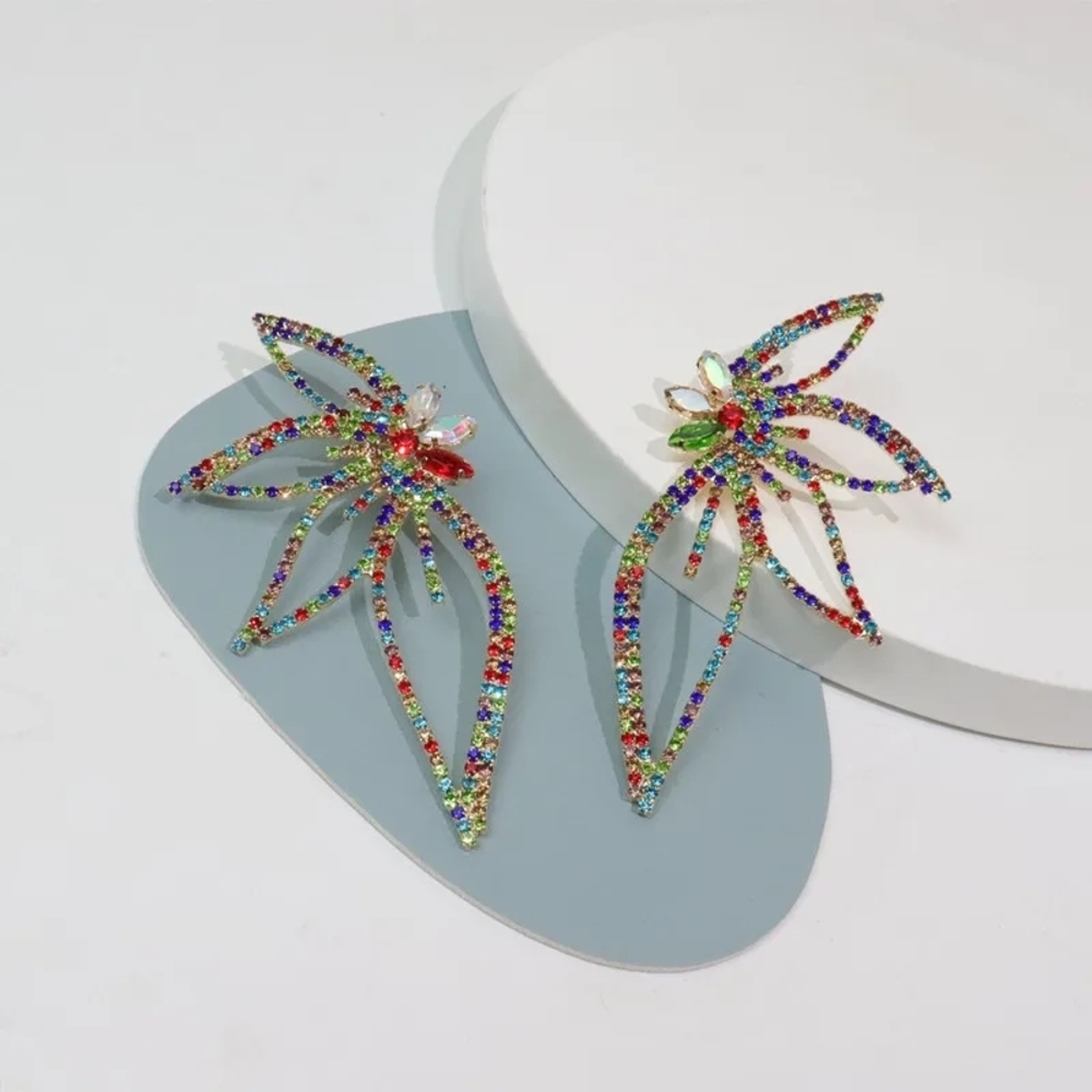 Multicolor Crystal Flower Earrings
